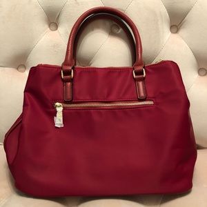 Blood Red Nylon handbag tote w/gold-tone hardware